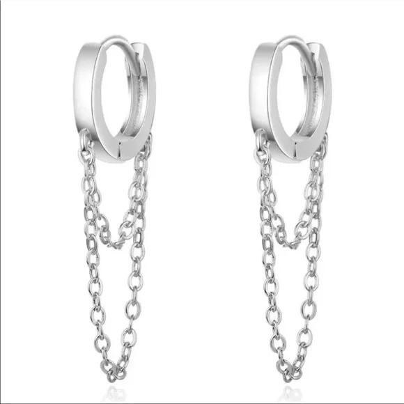 NEW 925 STERLING SILVER CHAIN HOOP EARRINGS, WONDERFUL EARRINGS, WOW EARRINGS - Picture 3 of 5
